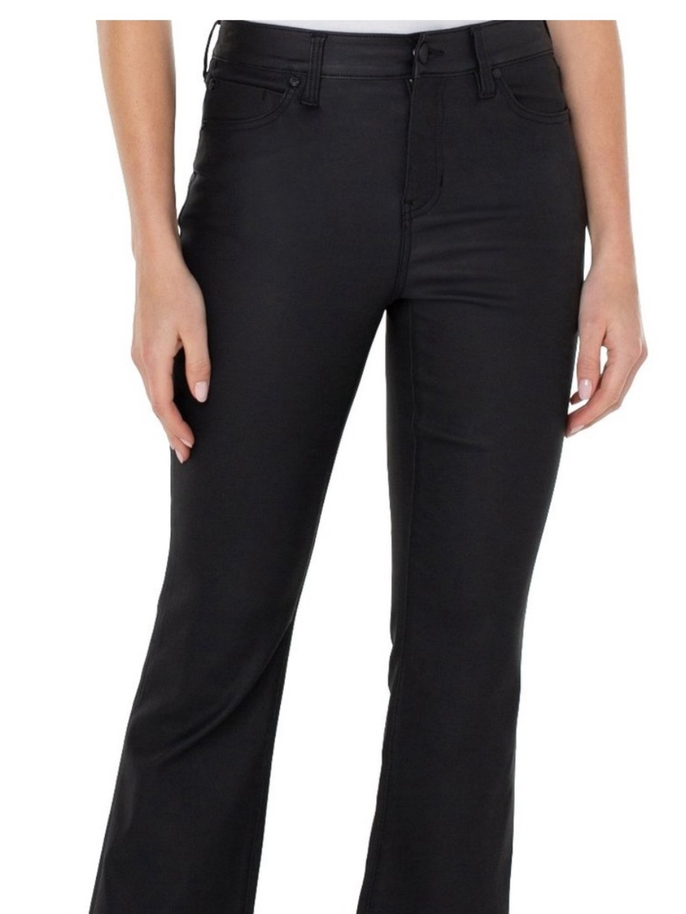 Black Women's Coated Stretch Flare Cropped Jeans